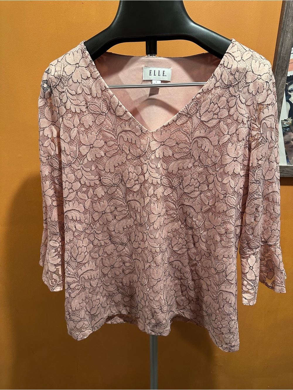 ELLE Pink Lace V-Neck Women's Top